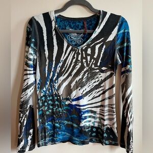 OLSEN Europe Organic Cotton Abstract Y2K Shirt Top size 4